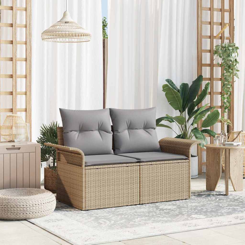 Gartensofa mit Kissen Beige 141 x 62 x 69cm Poly-Rattan