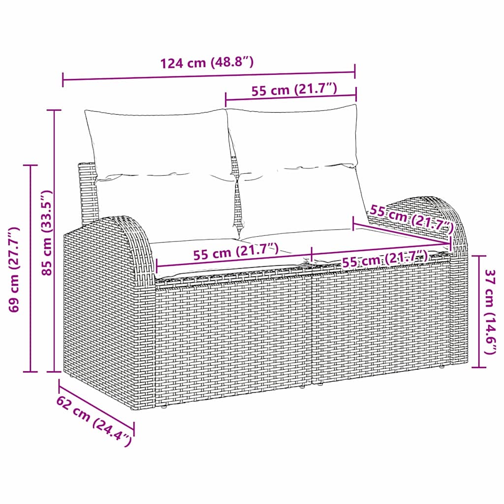 Gartensofa mit Kissen Braun 124 x 62 x 69cm Poly-Rattan