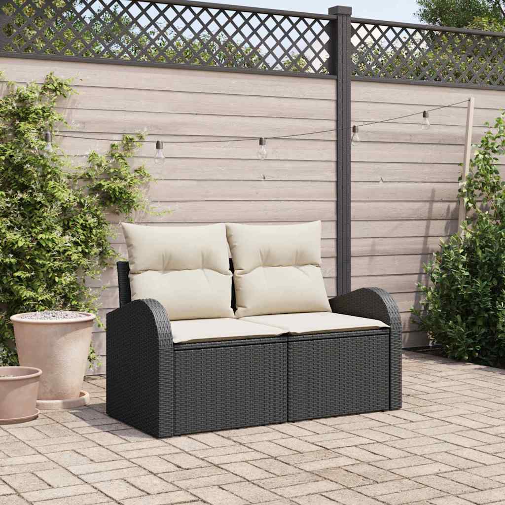 Gartensofa mit Kissen Schwarz 124 x 62 x 69cm Poly-Rattan