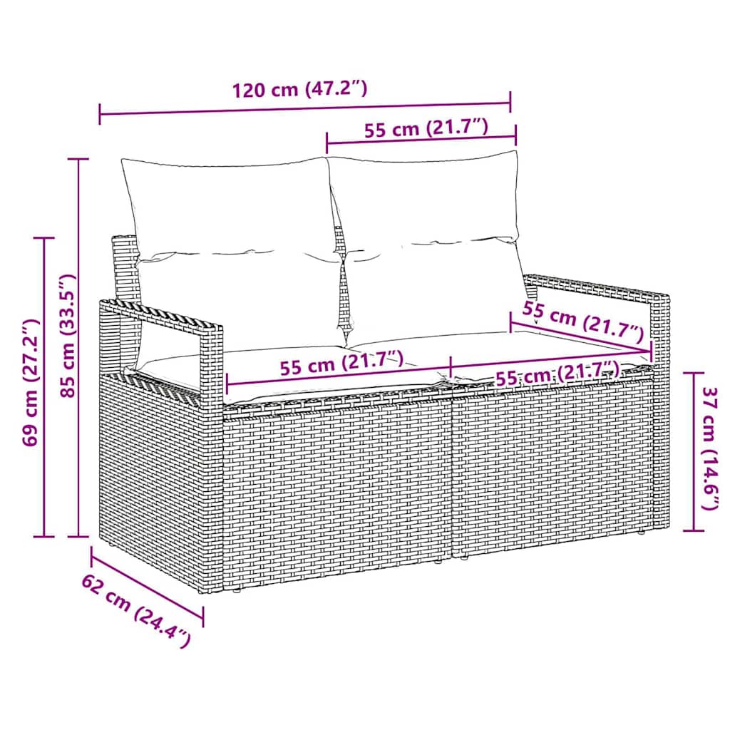 Garten-Sofa mit Kissen 120 x 62 x 69 cm Poly-Rattan