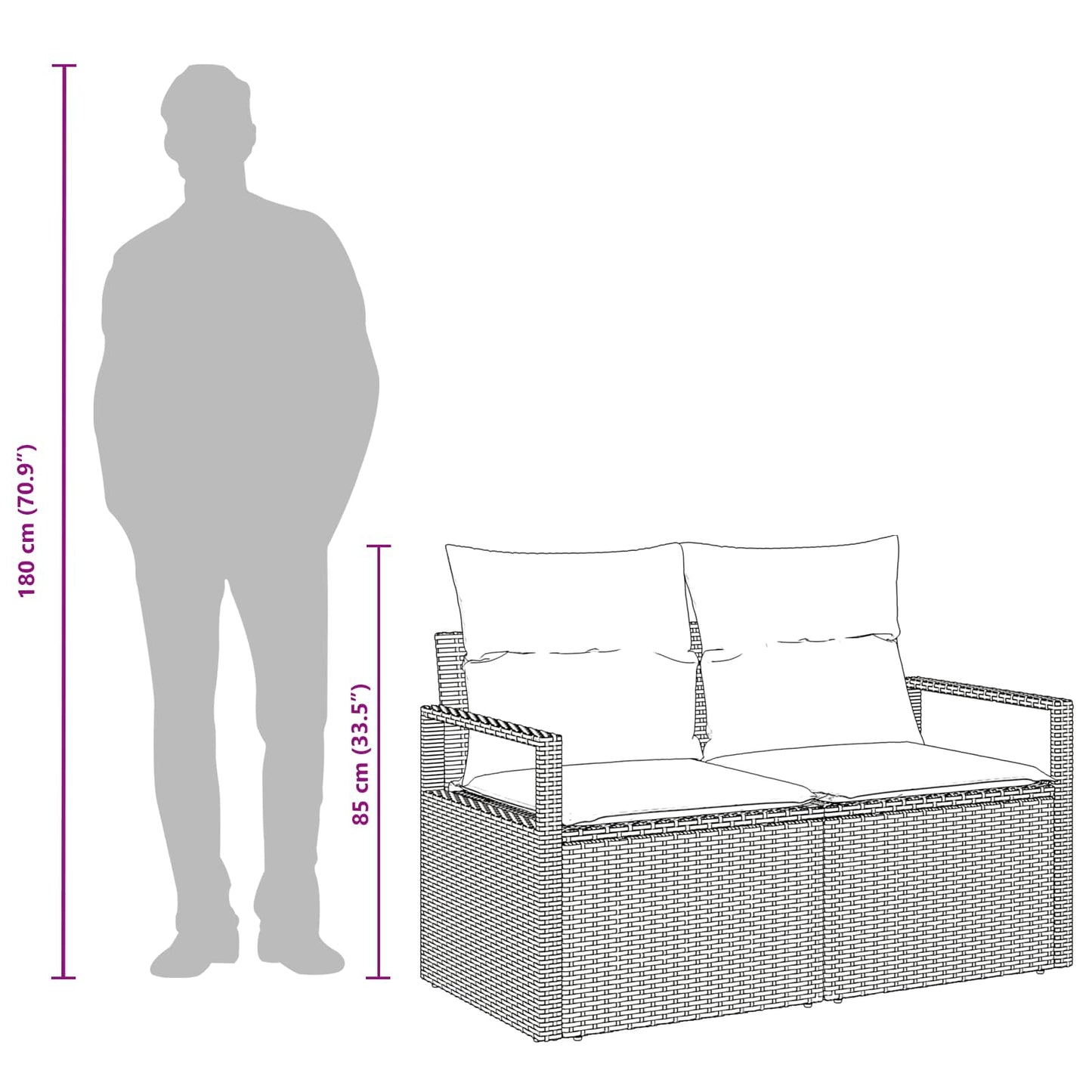 Garten-Sofa mit Kissen 120 x 62 x 69 cm Poly-Rattan