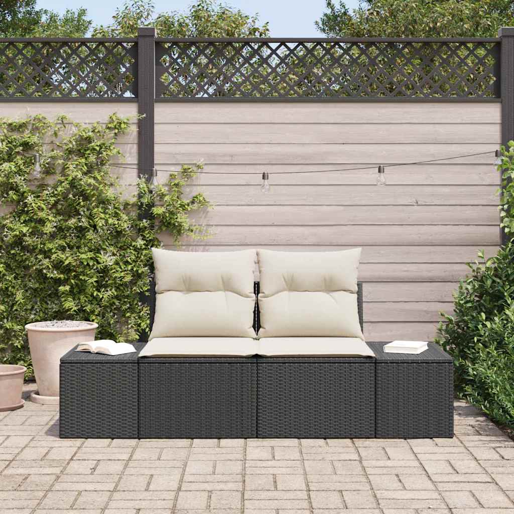Gartensofa mit Kissen Schwarz 184 x 62 x 69 cm Poly-Rattan