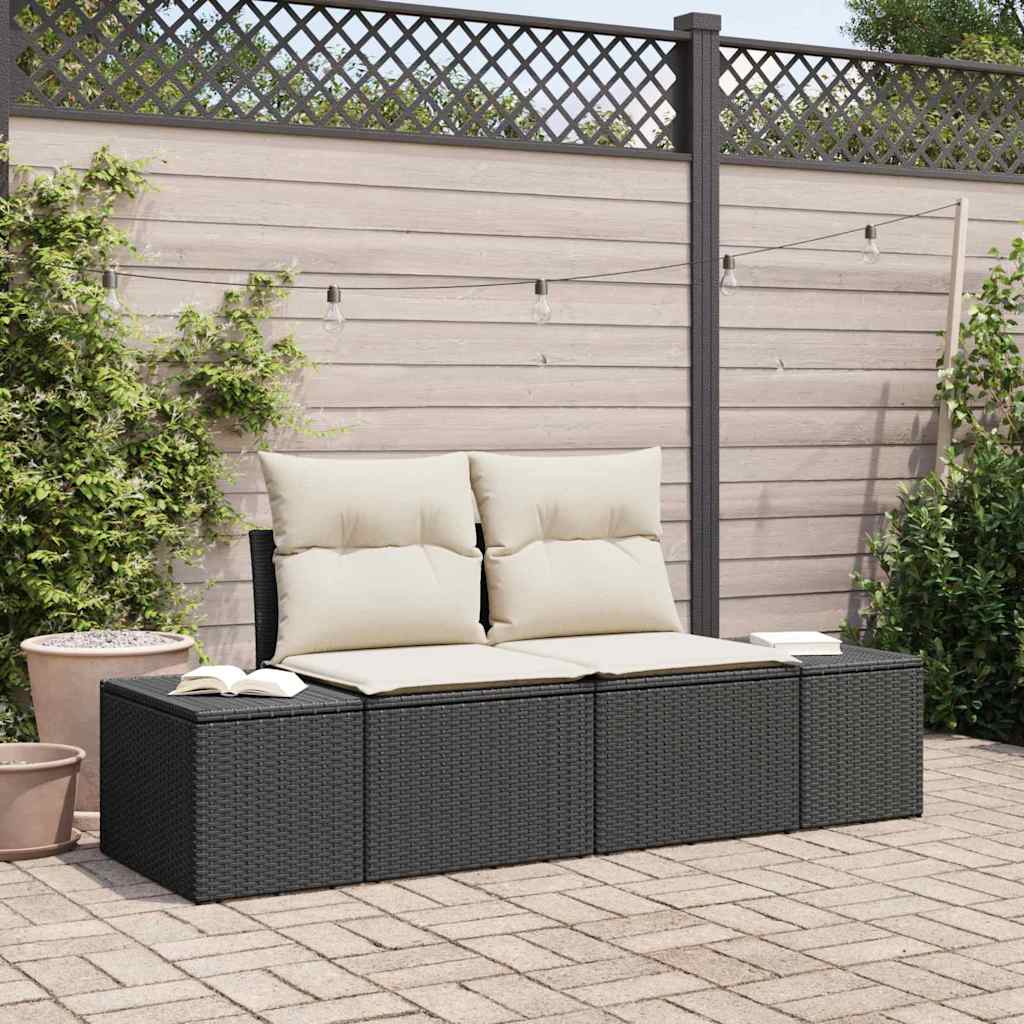 Gartensofa mit Kissen Schwarz 184 x 62 x 69 cm Poly-Rattan
