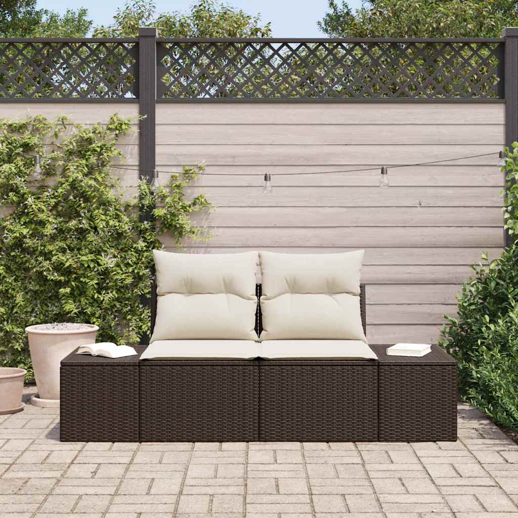 Gartensofa mit Kissen Braun 184 x 62 x 69 cm Poly-Rattan