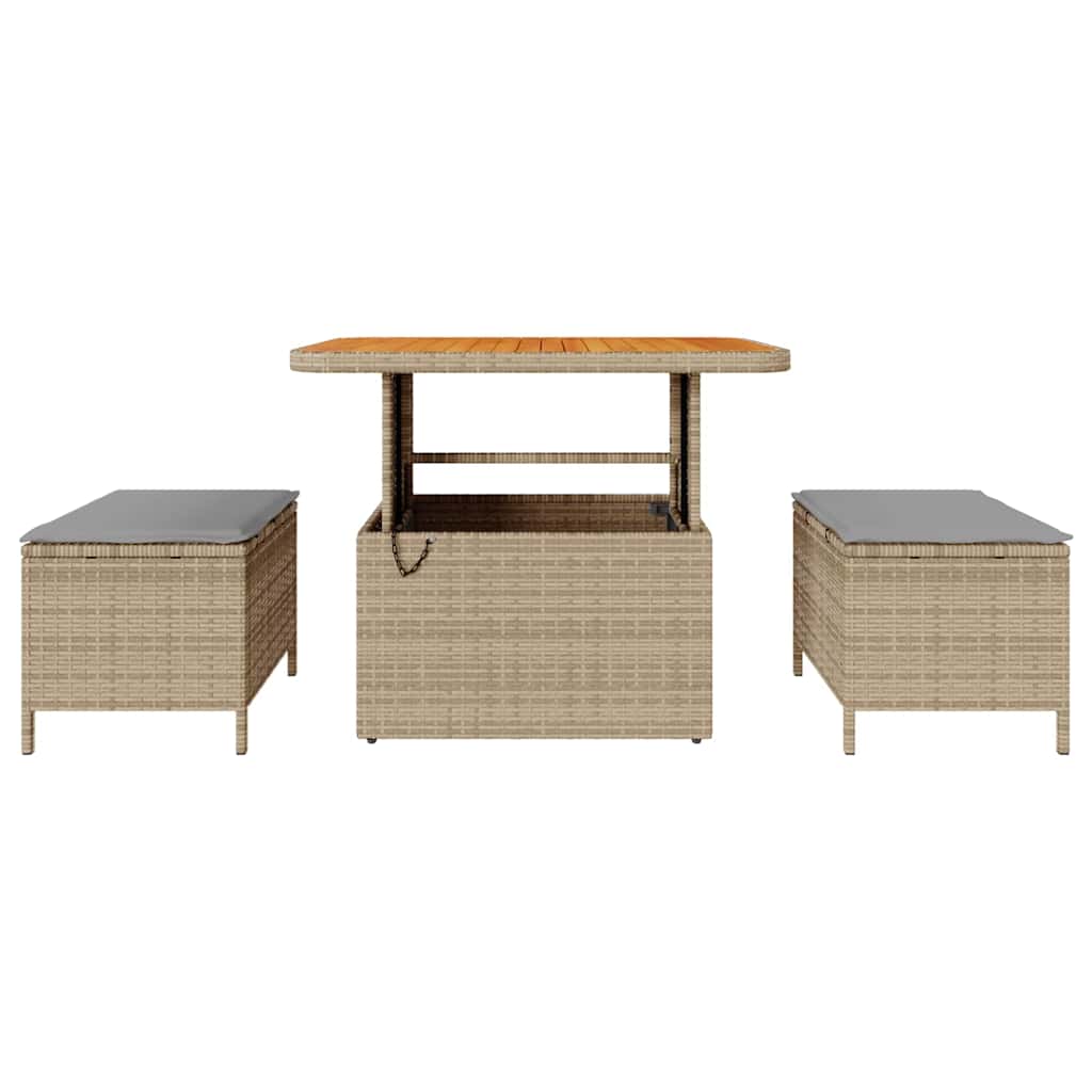 Garten Essgruppe Beige Poly-Rattan
