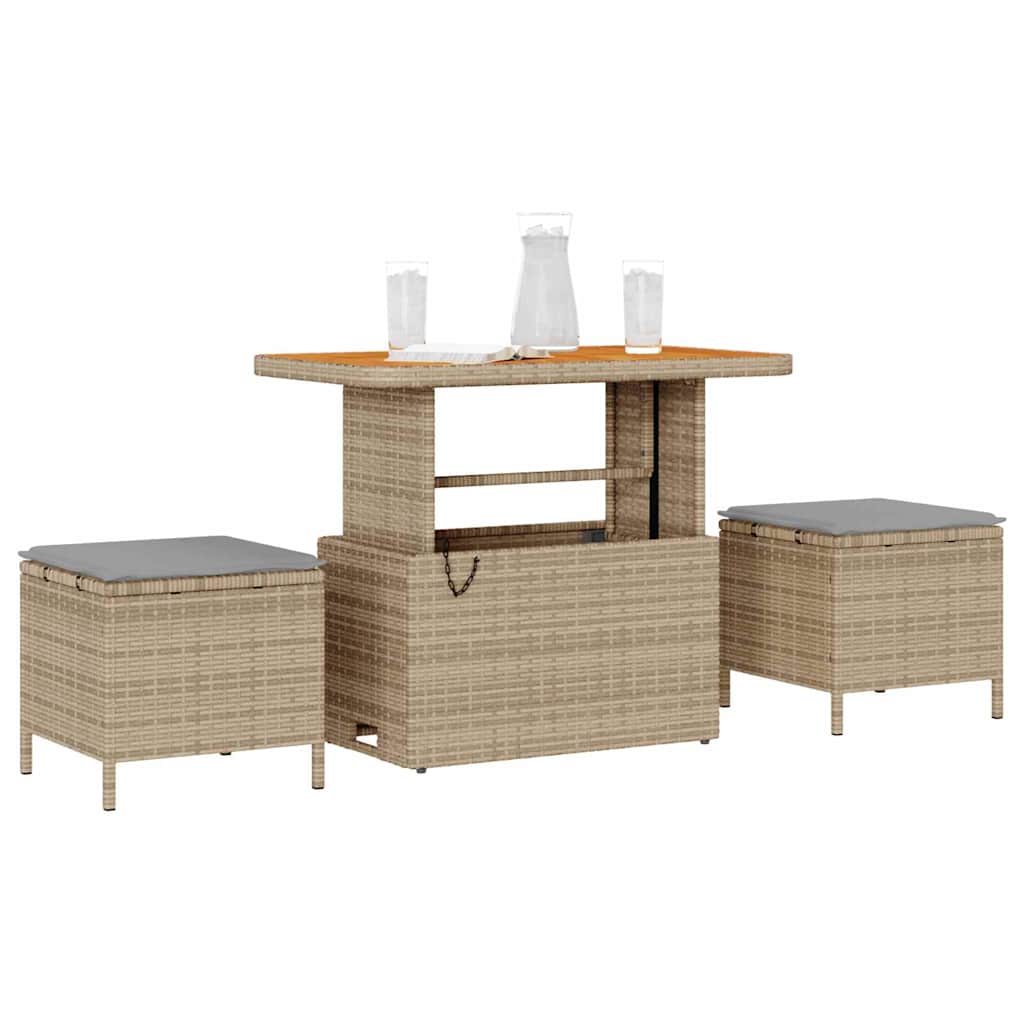 Garten Essgruppe Beige Poly-Rattan