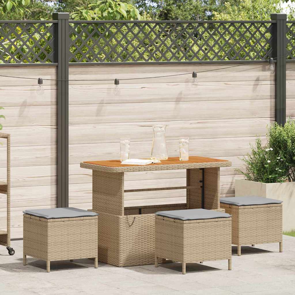 Garten Essgruppe Beige Poly-Rattan