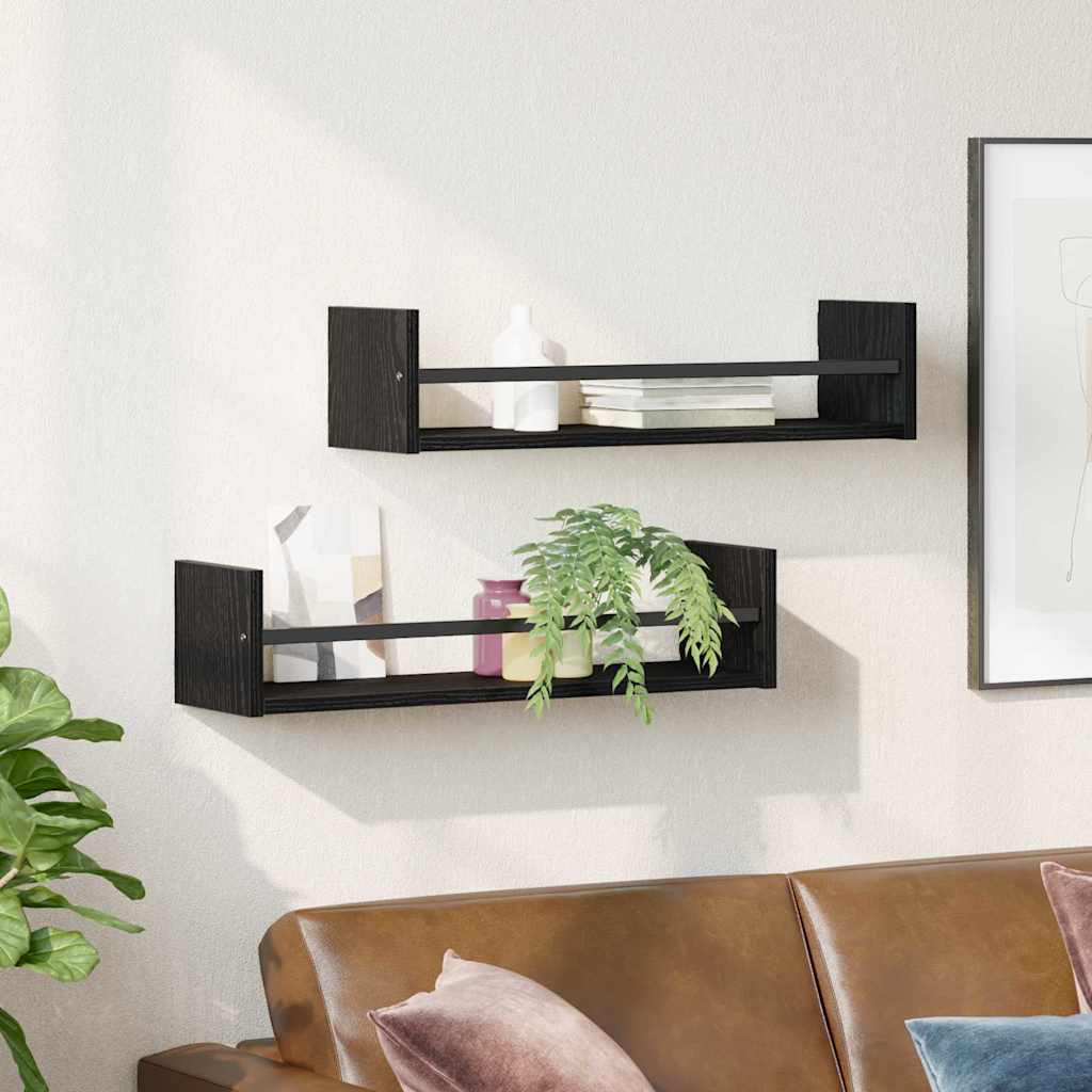 vidaXL Wandregal 2 pcs Schwarz Eichen-Optik 60 x 16 x 14 cm