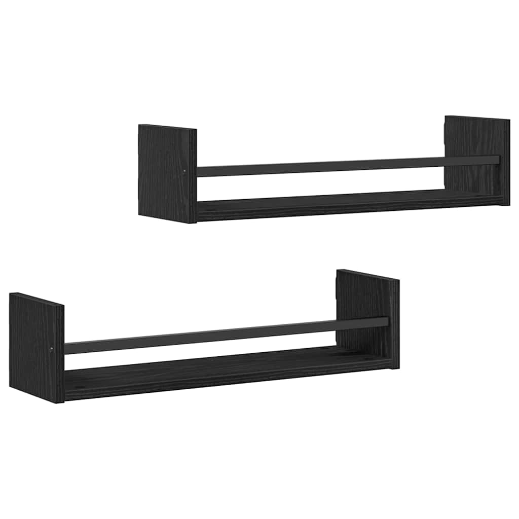 vidaXL Wandregal 2 pcs Schwarz Eichen-Optik 60 x 16 x 14 cm