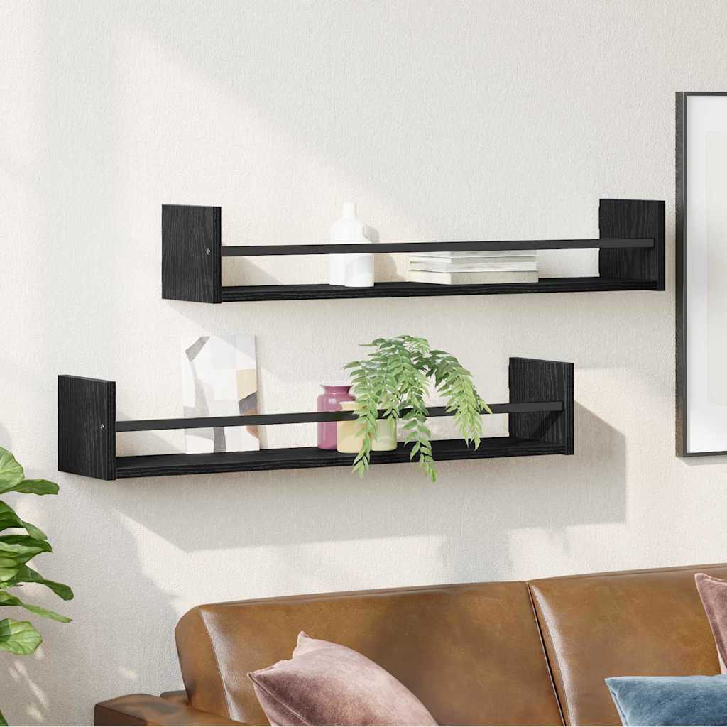 vidaXL Wandregal 2 pcs Schwarz Eichen-Optik 80 x 16 x 14 cm