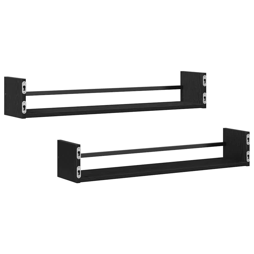 vidaXL Wandregal 2 pcs Schwarz Eichen-Optik 80 x 16 x 14 cm