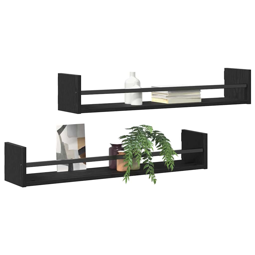 vidaXL Wandregal 2 pcs Schwarz Eichen-Optik 80 x 16 x 14 cm