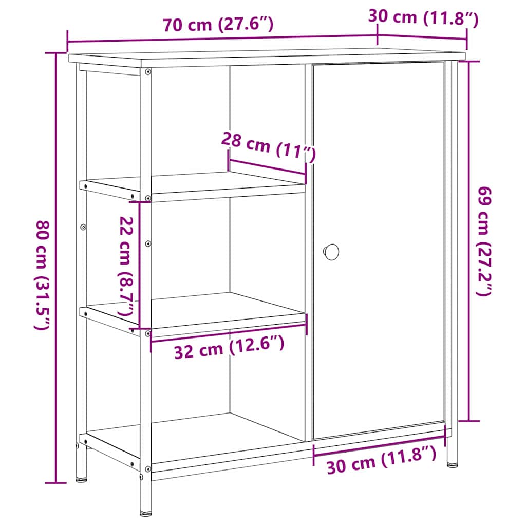 Sideboard Schwarz Eichen-Optik 70 x 30 x 80 cm