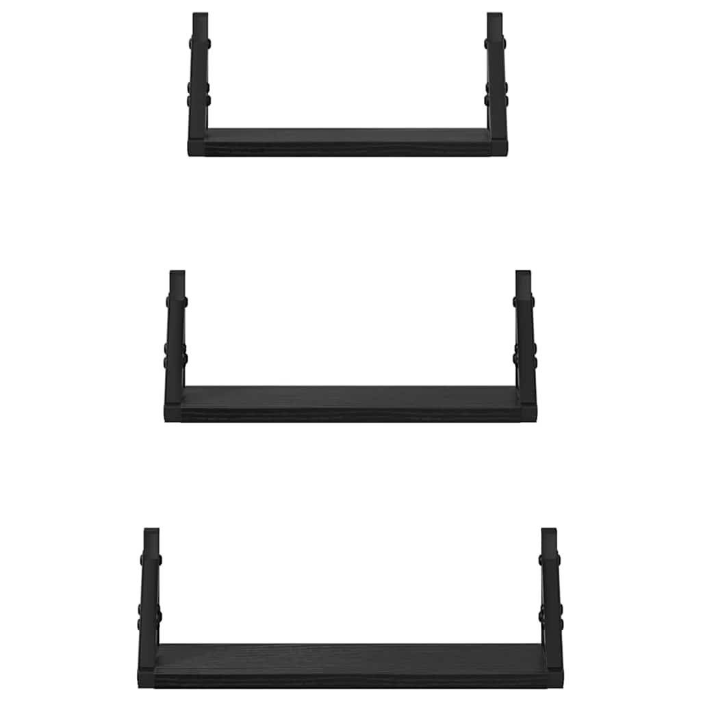 Wandregal Wandmontiert mit Speicher 3 pcs Schwarz Eichen-Optik