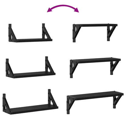 Wandregal Wandmontiert mit Speicher 3 pcs Schwarz Eichen-Optik