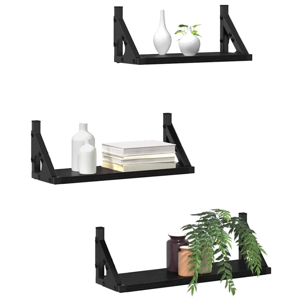 Wandregal Wandmontiert mit Speicher 3 pcs Schwarz Eichen-Optik
