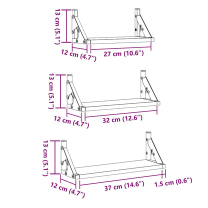 Wandregal Wandmontiert mit Speicher 3 pcs Schwarz Eichen-Optik