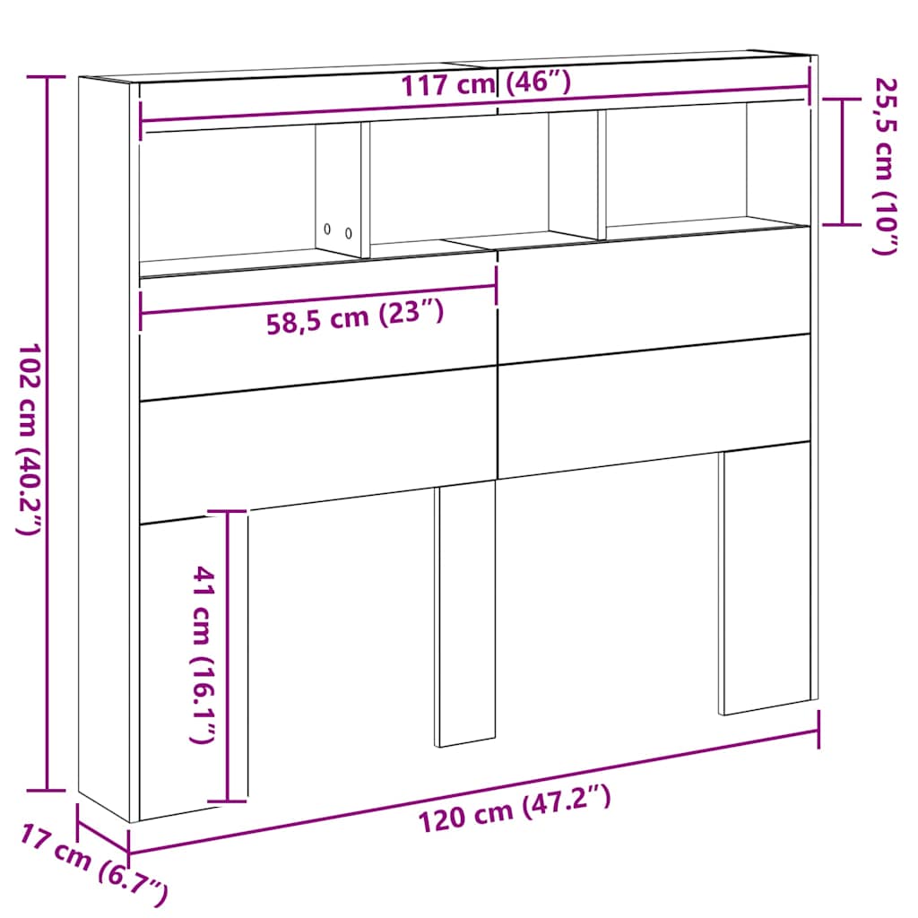 vidaXL Kopfteil Artisan-Eiche 120 x 17 x 102 cm Holzwerkstoff