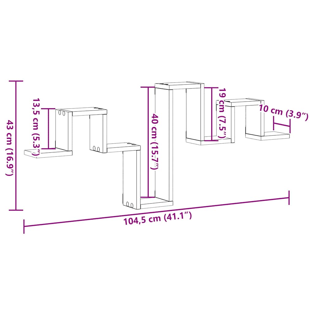 Wandregal Wandmontiert Schwarz Eichen-Optik 104,5 x 43 x 10 cm