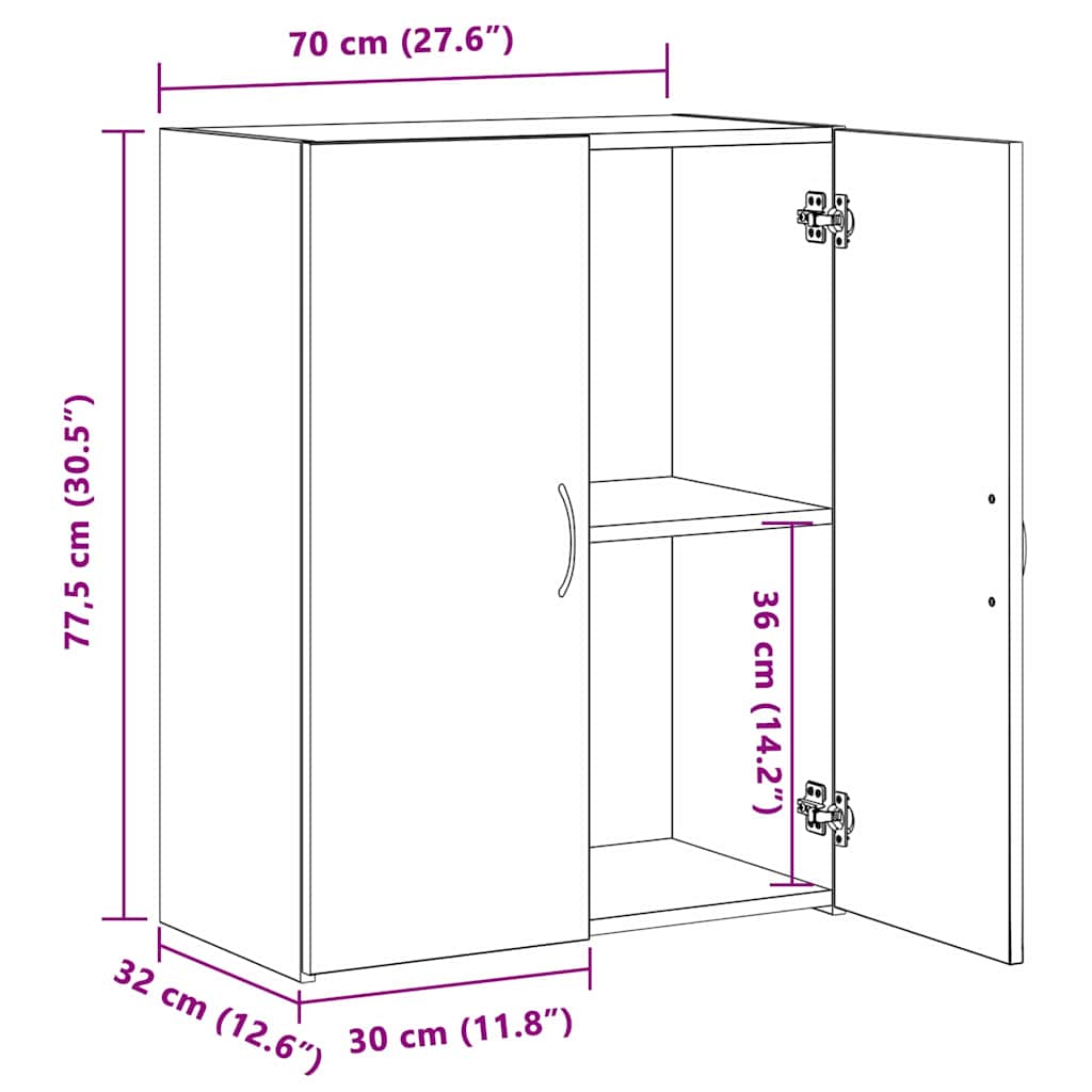 Büroschrank mit Regal Schwarz Eichen-Optik 70 x 32 x 77.5 cm