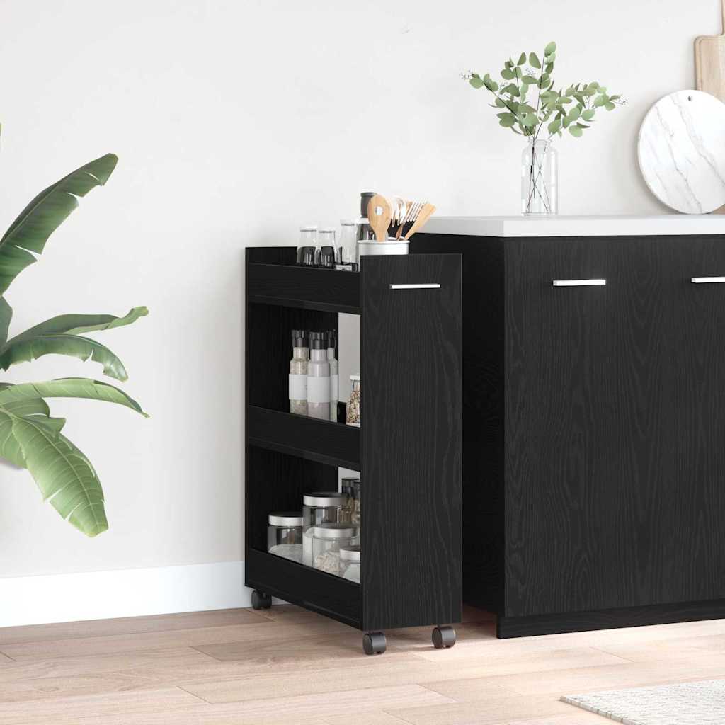 vidaXL Meuble à roulettes noir aspect chêne 60 x 22 x 79 cm