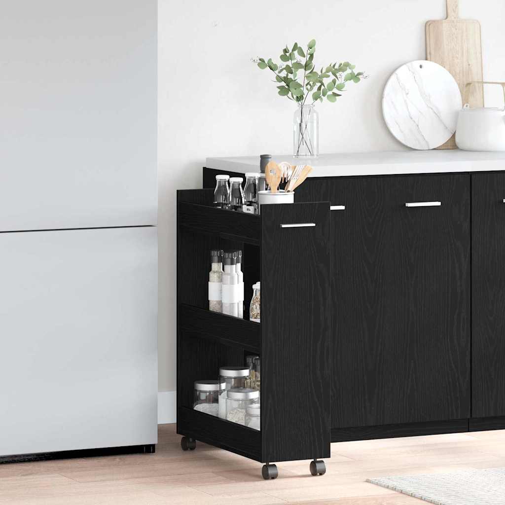 vidaXL Meuble à roulettes noir aspect chêne 60 x 22 x 79 cm