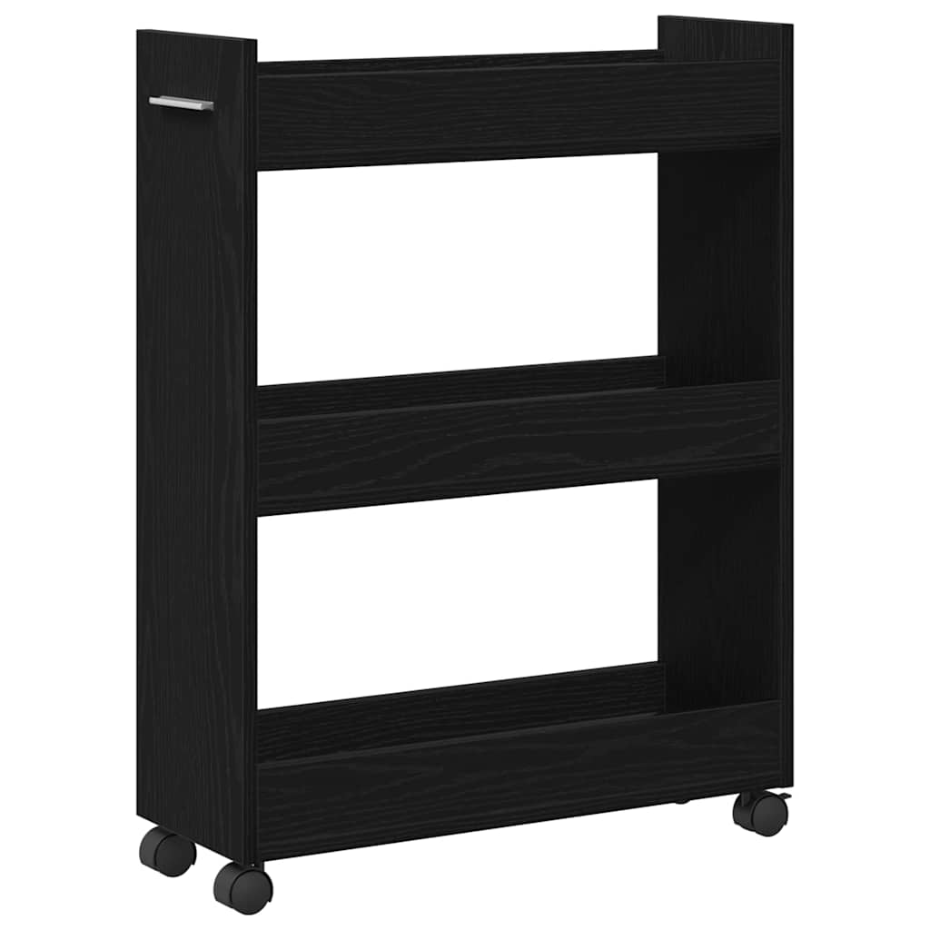 vidaXL Meuble à roulettes noir aspect chêne 60 x 22 x 79 cm