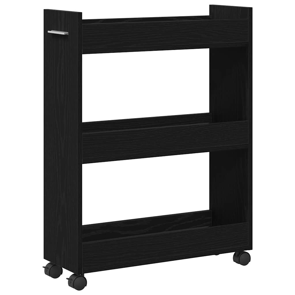 vidaXL Meuble à roulettes noir aspect chêne 60 x 22 x 79 cm