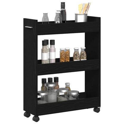 vidaXL Meuble à roulettes noir aspect chêne 60 x 22 x 79 cm
