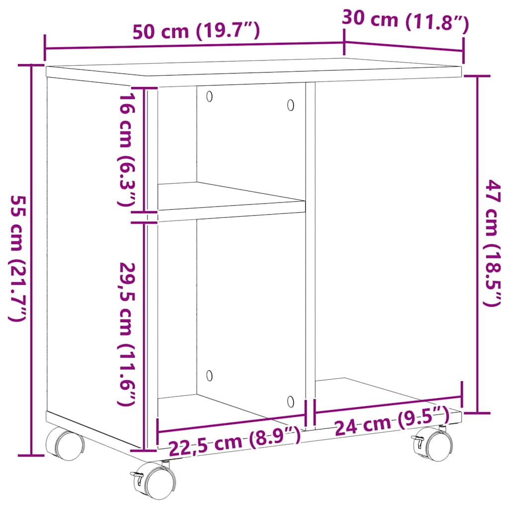 vidaXL Beistelltisch mit Regal Schwarz Eichen-Optik 50 x 30 x 55 cm