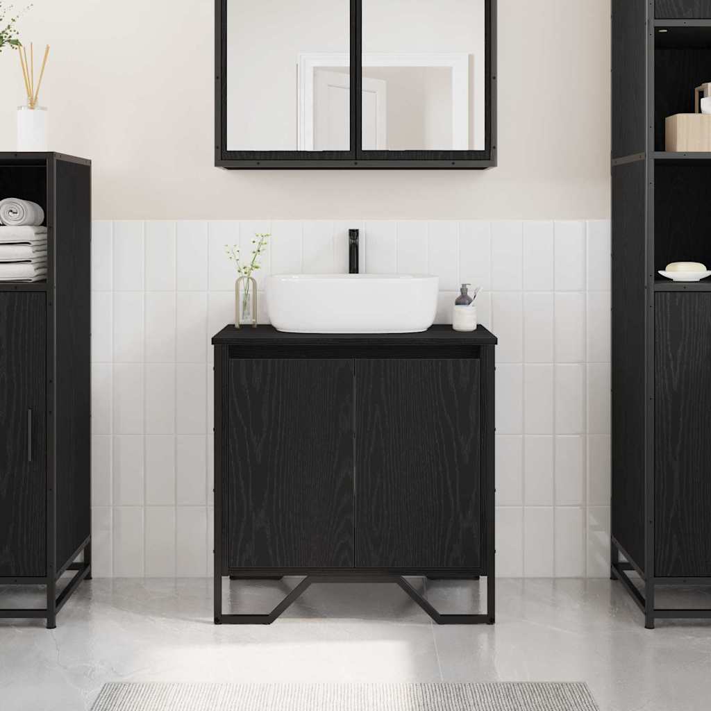 vidaXL Waschbeckenschrank mit Tür Schwarz Eichen-Optik 60 x 35 x 60 cm