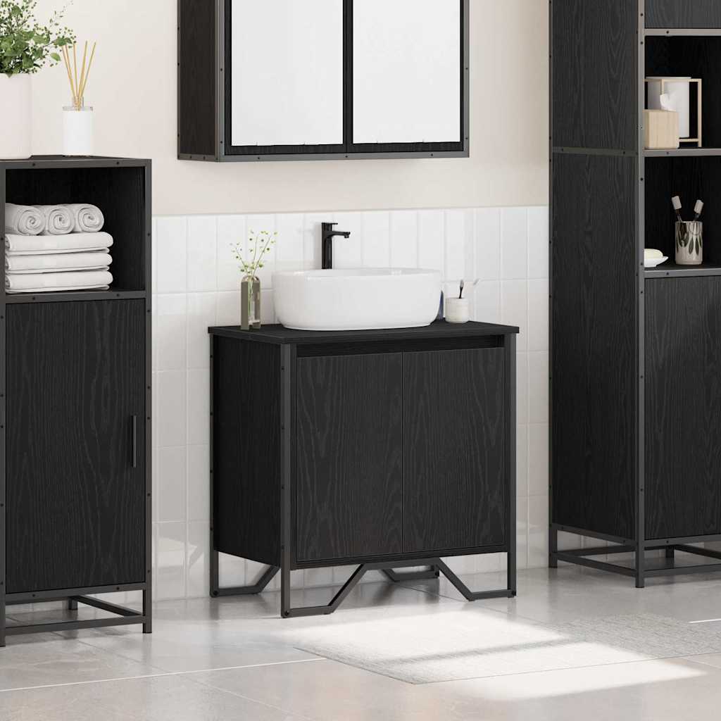 vidaXL Waschbeckenschrank mit Tür Schwarz Eichen-Optik 60 x 35 x 60 cm