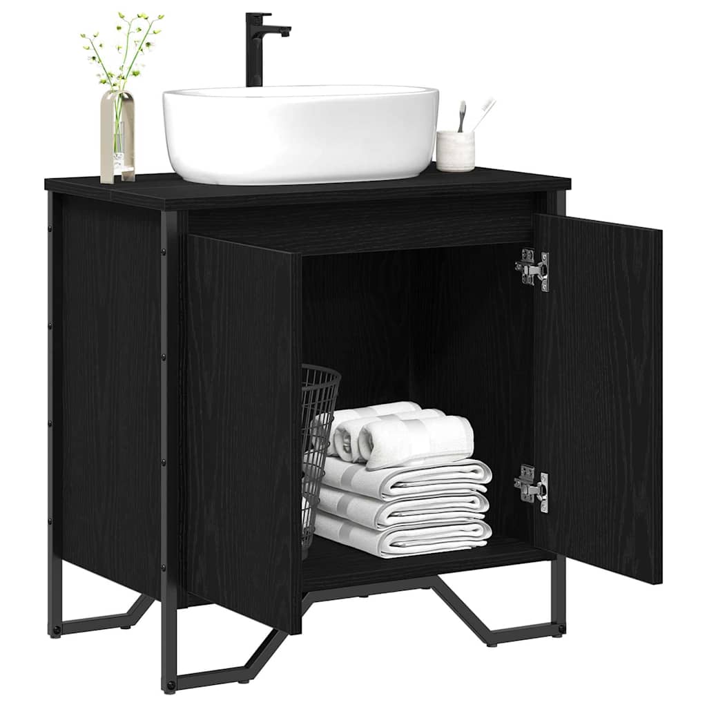 vidaXL Waschbeckenschrank mit Tür Schwarz Eichen-Optik 60 x 35 x 60 cm