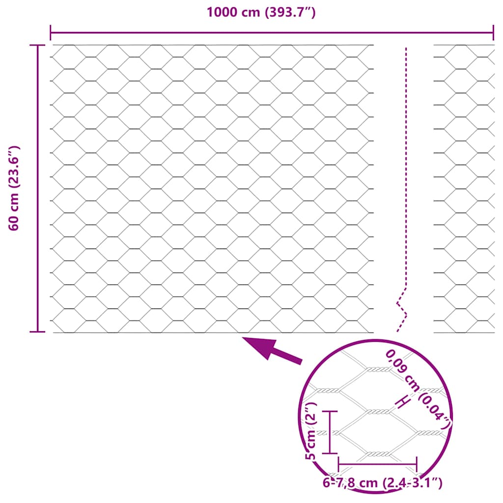 Hexagonzaun Grau 0,6 x 10 m PVC