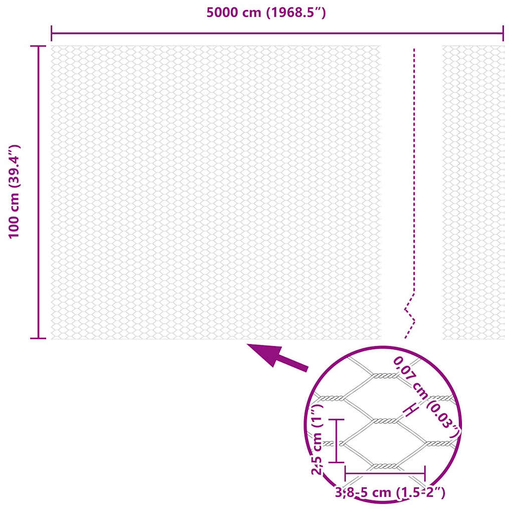Hexagonzaun Grau 1 x 50 m PVC