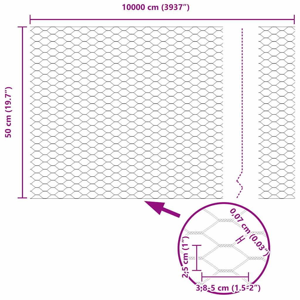 vidaXL Hexagonzaun Grau 0,5 x 100 m Stahl