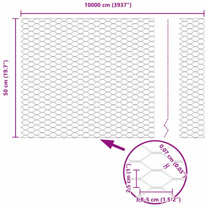 vidaXL Hexagonzaun Grau 0,5 x 100 m Stahl