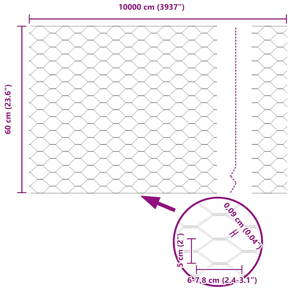 vidaXL Hexagonzaun Grau 0,6 x 100 m PVC