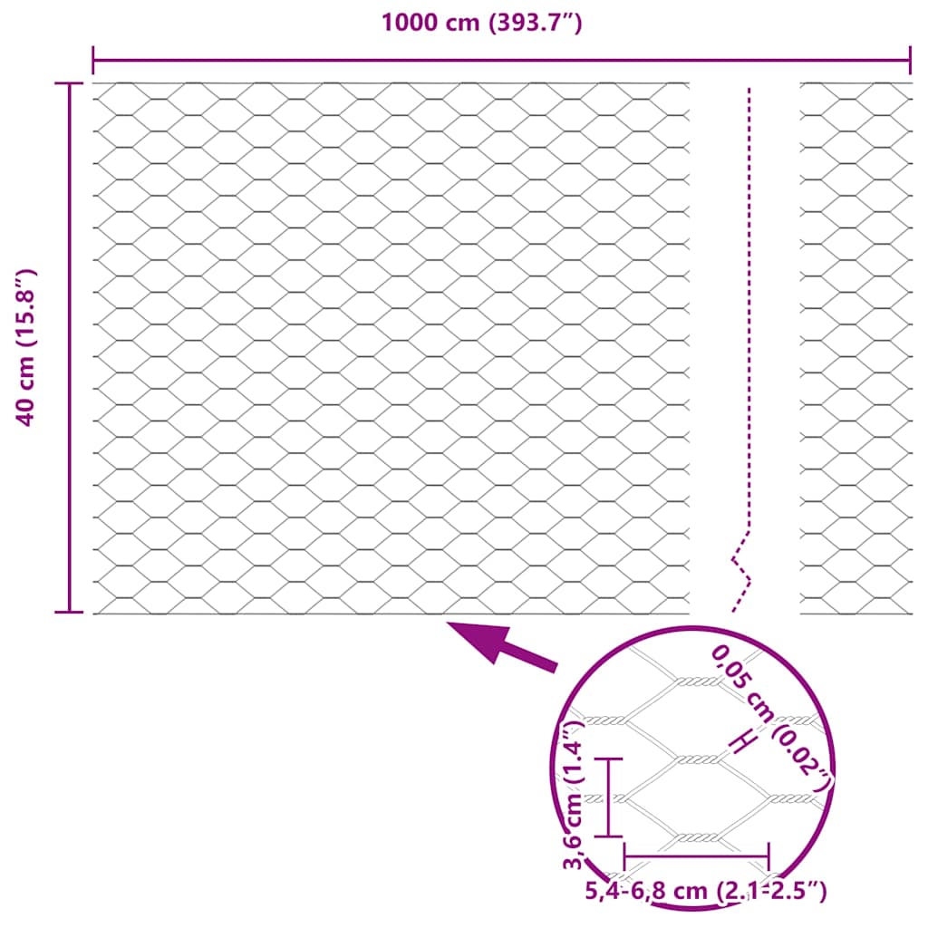 vidaXL Hexagonzaun Silber 0,4 x 10 m Verzinkter Stahl