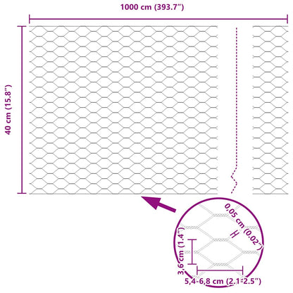 vidaXL Hexagonzaun Silber 0,4 x 10 m Verzinkter Stahl