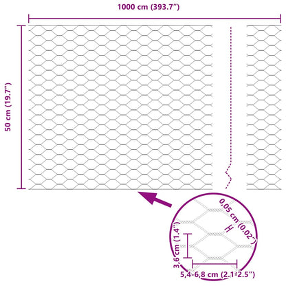 vidaXL Hexagonzaun Silber 0,5 x 10 m Verzinkter Stahl