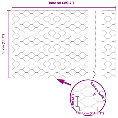 vidaXL Hexagonzaun Silber 0,5 x 10 m Verzinkter Stahl
