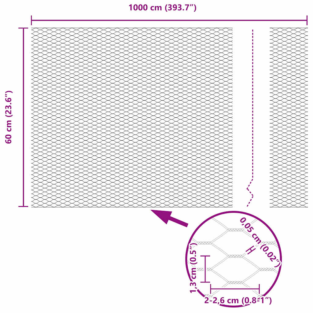 vidaXL Hexagonzaun Silber 0,6 x 10 m Verzinkter Stahl