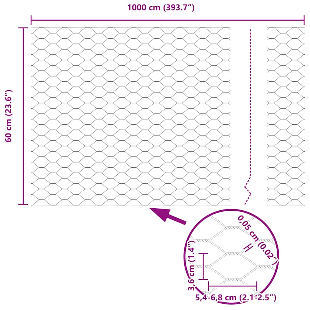 vidaXL Hexagonzaun Silber 0,6 x 10 m Verzinkter Stahl