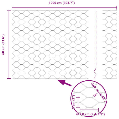 vidaXL Hexagonzaun Silber 0,6 x 10 m Verzinkter Stahl