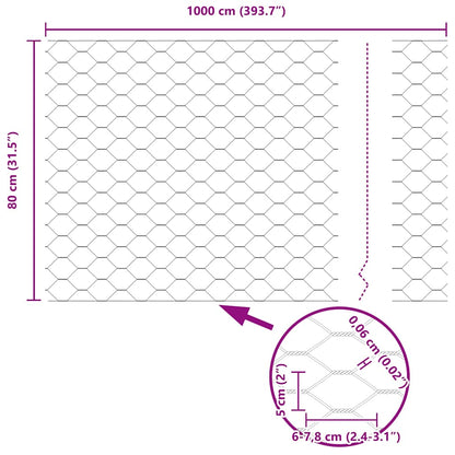 vidaXL Hexagonzaun Silber 0,8 x 10 m Verzinkter Stahl