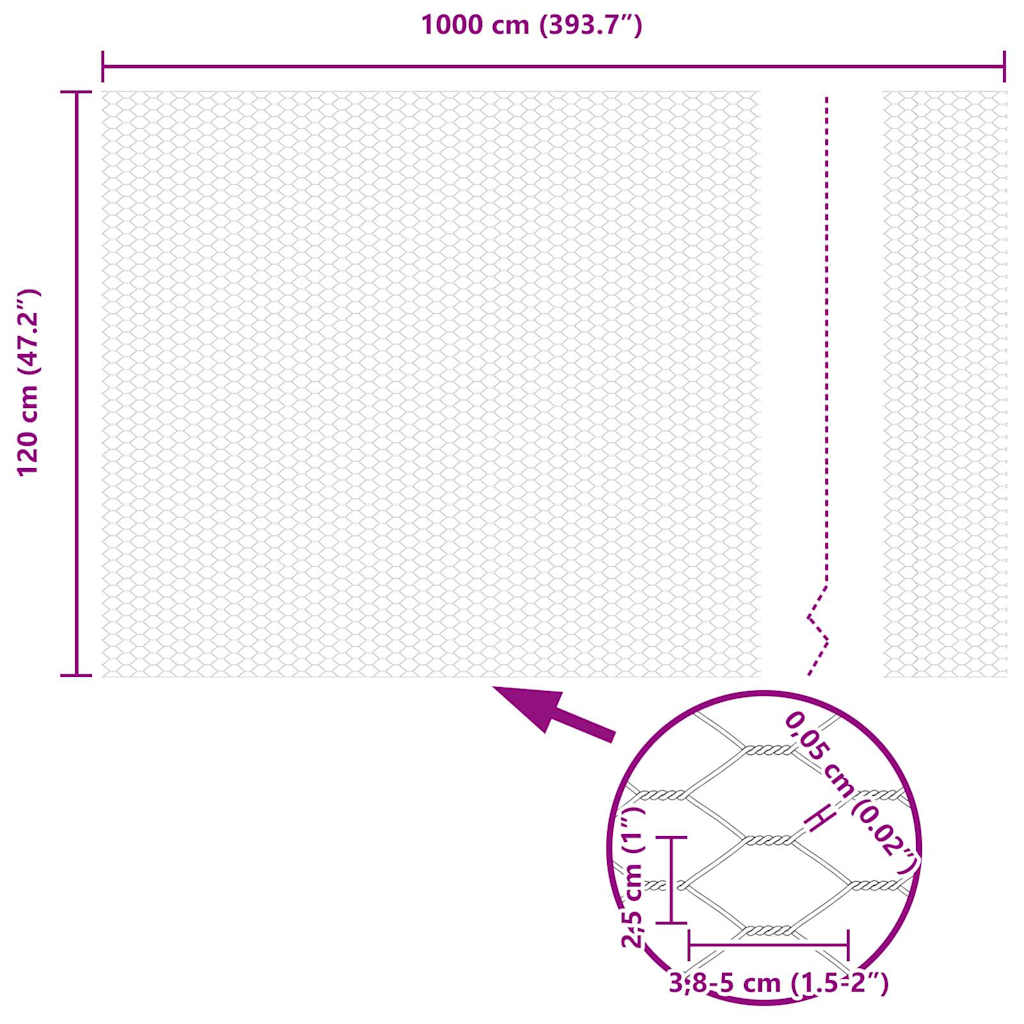 Hexagonzaun Silber 1,2 x 10 m Verzinkter Stahl