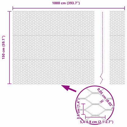 vidaXL Hexagonzaun Silber 1,5 x 10 m Verzinkter Stahl