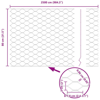 Hexagonzaun Silber 0,8 x 25 m Verzinkter Stahl