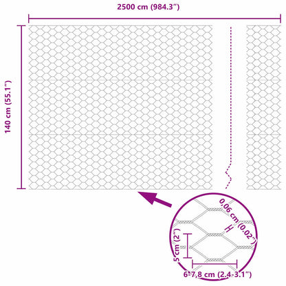 vidaXL Hexagonzaun Silber 1,4 x 25 m Verzinkter Stahl
